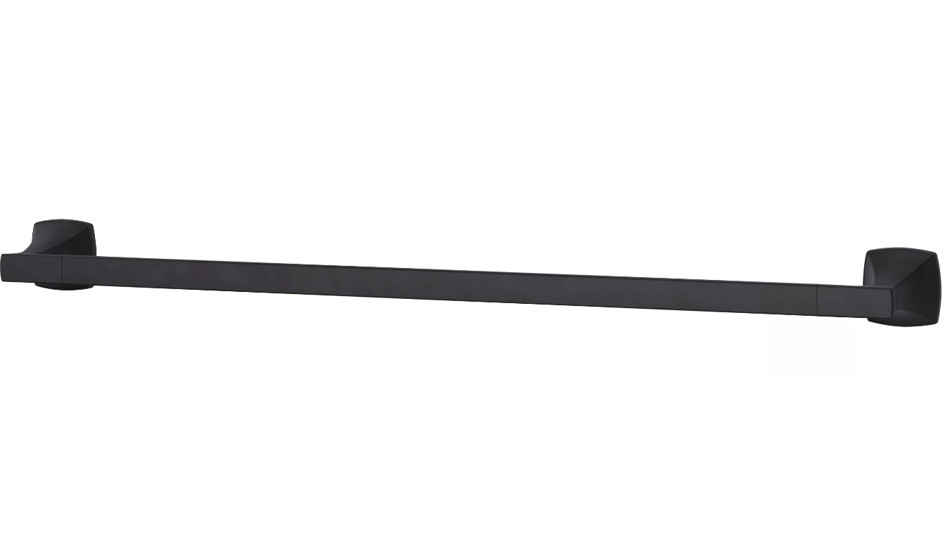 Pfister Venturi Matte Black Bathroom Hardware Set - 4-Piece Kit with 24" Towel Bar, Ring, Toilet Paper Holder & Robe Hook