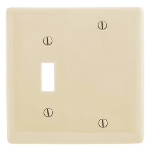 Bryant Electric NP113LA 2-Gang 1-Toggle 1-Blank Nylon Wallplate, Standard, Light Almond