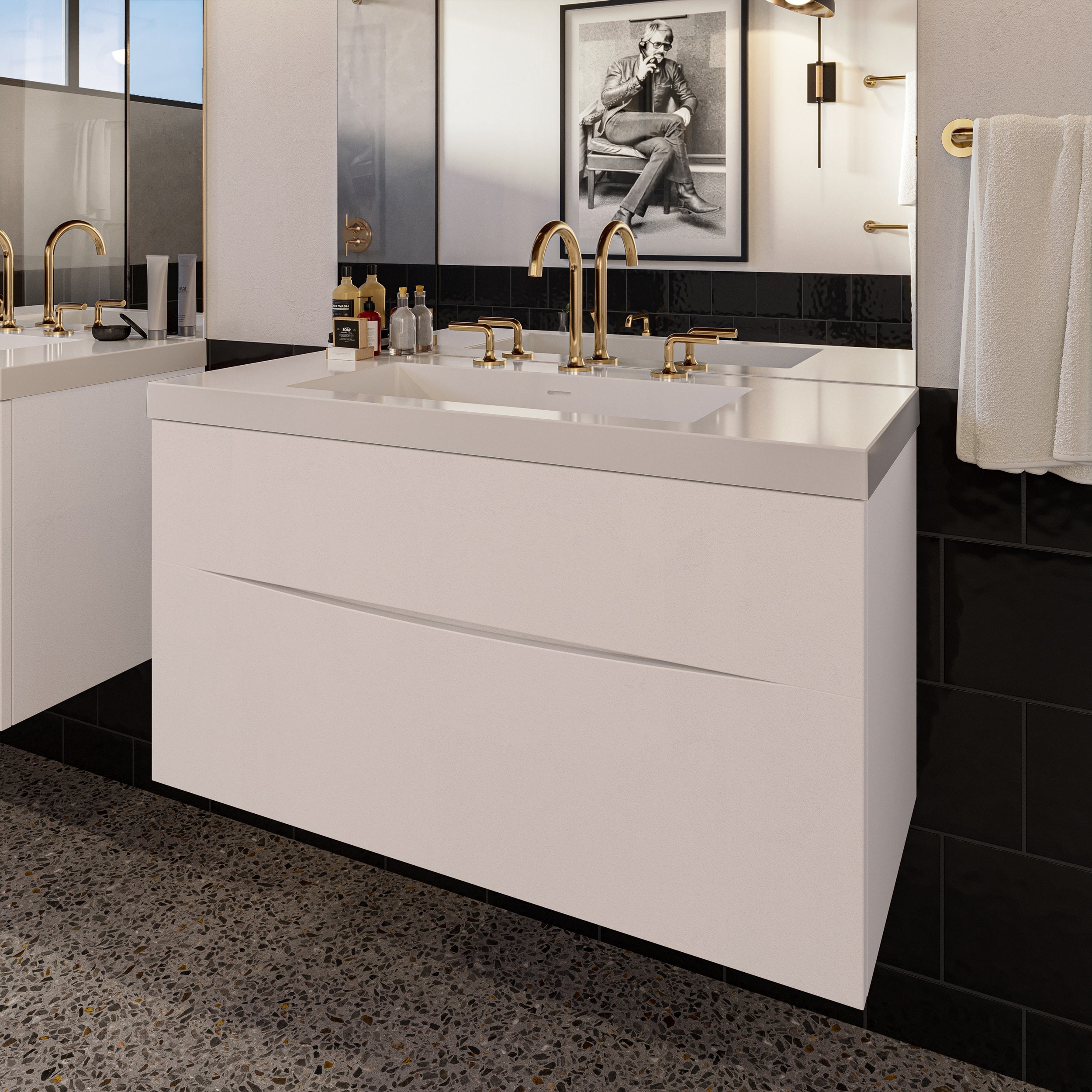 Cross Water London MPRO US-PRO48DDW+ 48" White Wall Hung Vanity with Ceramic Top