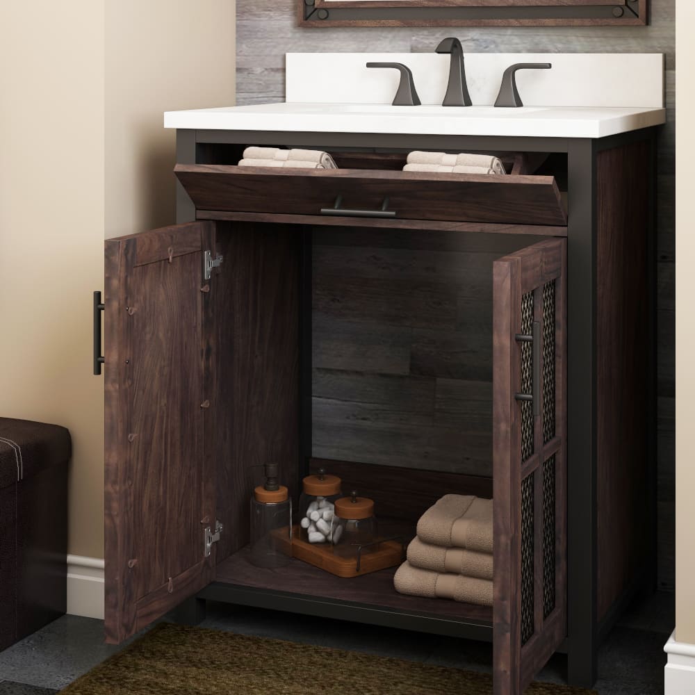 Drydale HDC30MFV 30 Inch Antique Brown Vanity with Top & Bowl