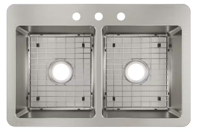 Elkay HDDBD33229TR3 3 Holes Double Bowl Kitchen Sink 33" x 22" x 9" Stainless Steel