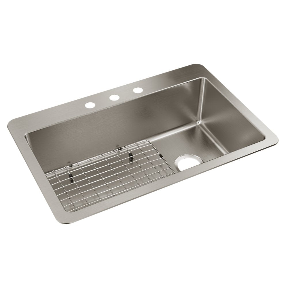 Elkay HDDSB33229TR3 3 Holes Single Bowl Kitchen Sink 33" x 22" x 9" Stainless Steel