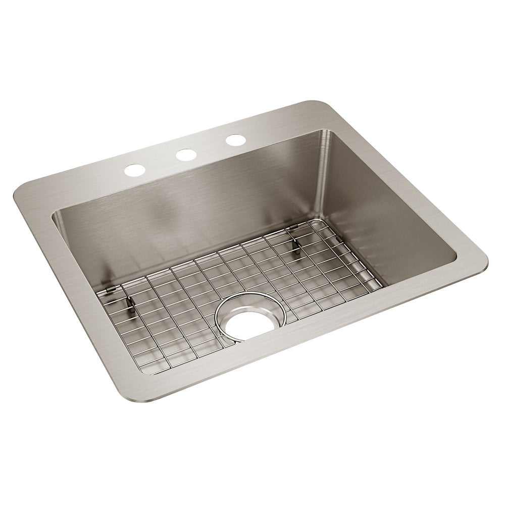 Elkay HDSB25229TR3 3 Holes Single Bowl Kitchen Sink 25" x 22" x 9" Stainless Steel