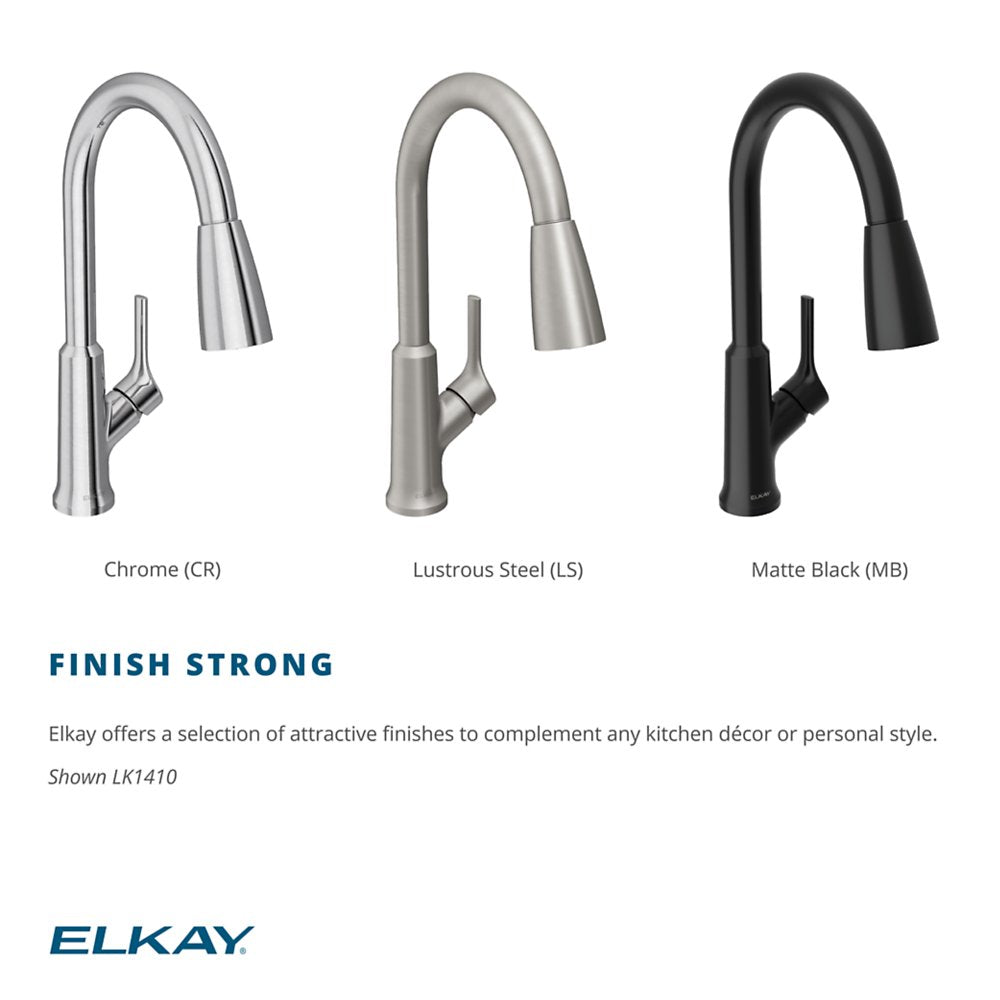Elkay LK1410 Single-Handle 2-Setting Pull-Down Spray Kitchen Faucet (Various Finishes: Chrome, Matte Black, Lustrous Steel)