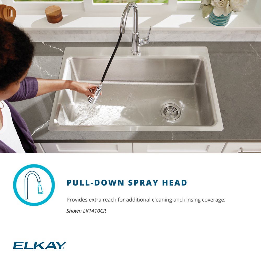 Elkay LK1410 Single-Handle 2-Setting Pull-Down Spray Kitchen Faucet (Various Finishes: Chrome, Matte Black, Lustrous Steel)