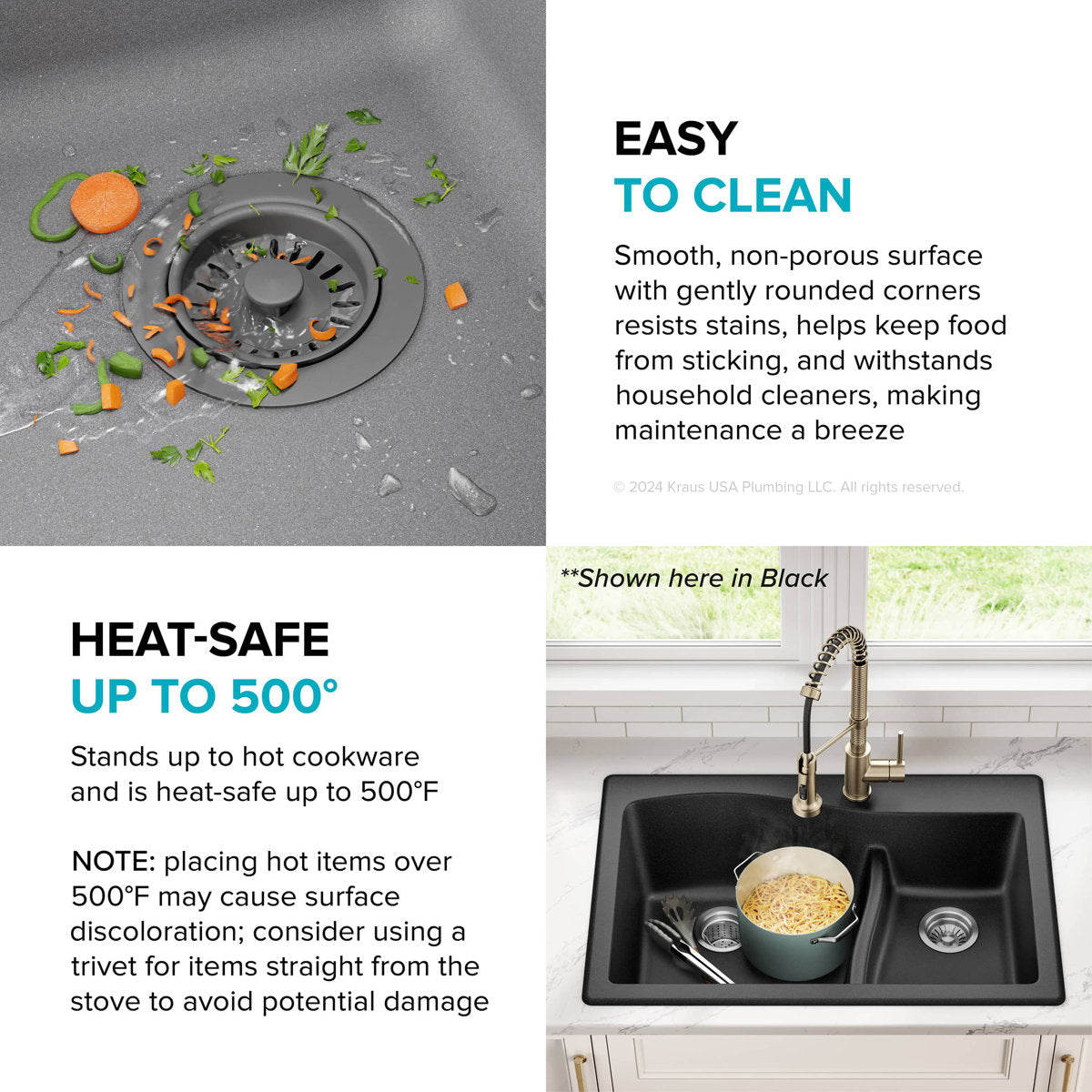 Kraus Quarza KGD-442 33" Granite Composite 60/40 Double Bowl Kitchen Sink - Dual Mount, Black