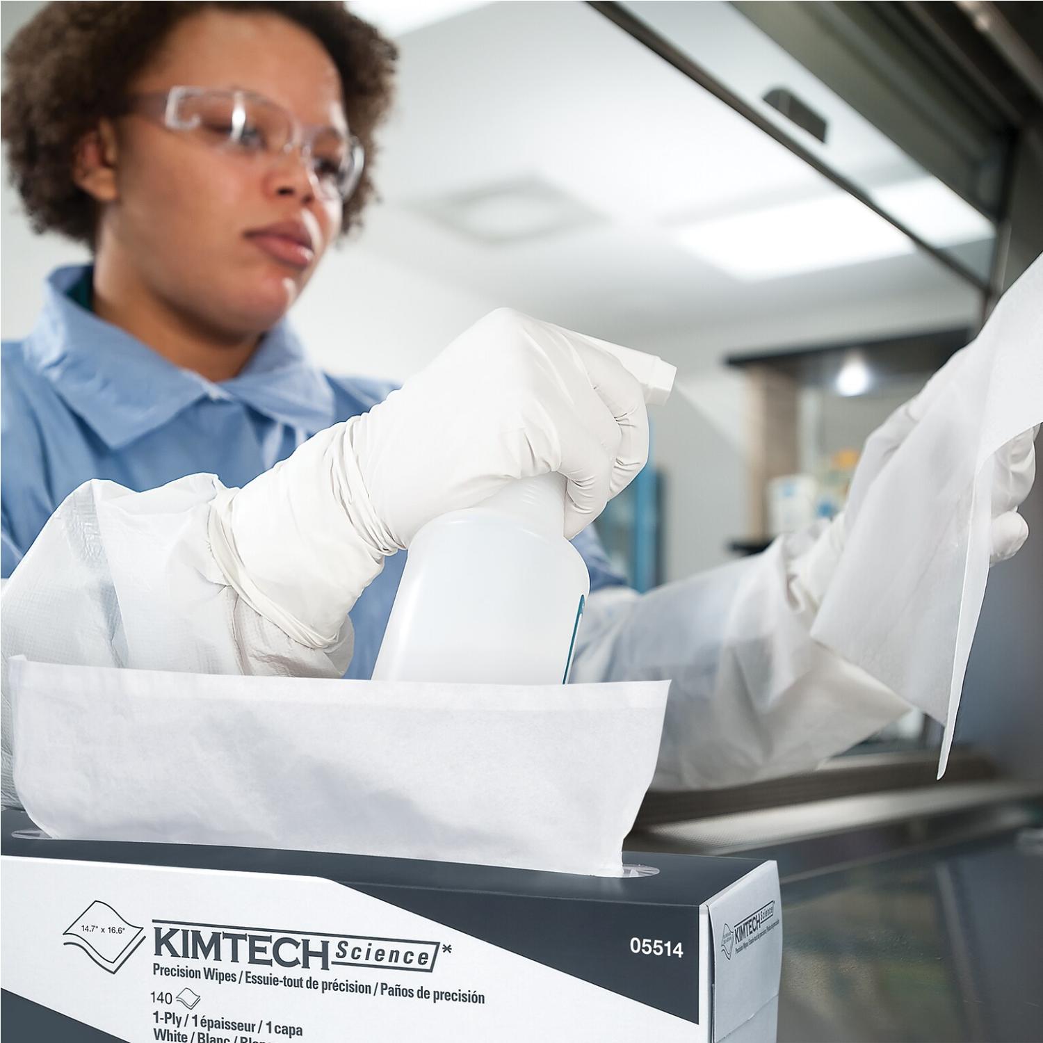 Kimberly-Clark 05514 KimTech Science 16.6" x 14.7" 1-Ply Precision Cleaning Wipes (White; 140 Wipes)