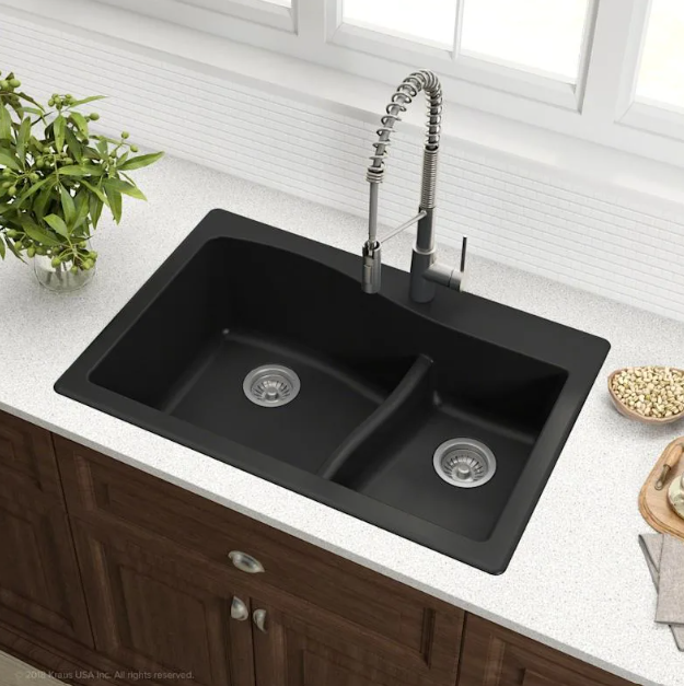 Kraus KGD442BROWN Quarza Granite 33" Undermount 60/40 Double Bowl Kitchen Sink