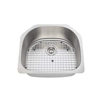 Tutto TU2421 Under Mount D Bowl 9" Deep Kitchen Sink with Grid, Stainless Steel