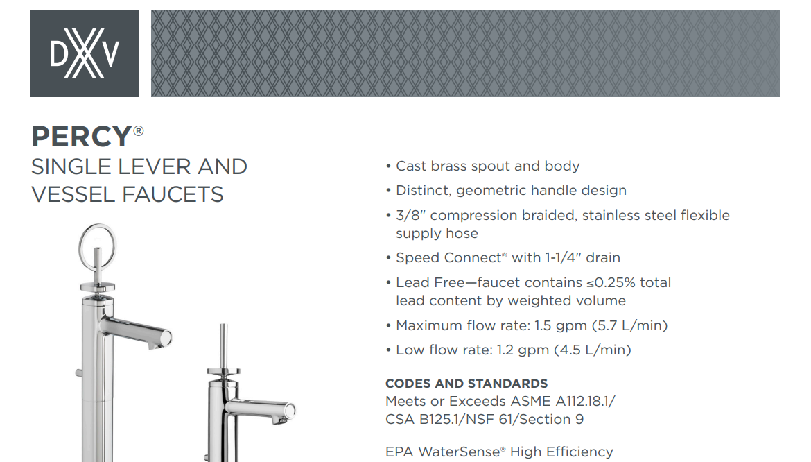 American Standard DXV D35105100.144 Percy Single Handle Bathroom Faucet, Specs Sheet