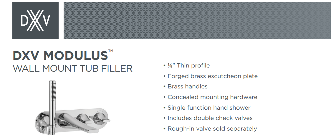 American Standard DXV D35120981.100 Modulus Wall Mount Tub Filler, Polished Chrome, Specs Sheet