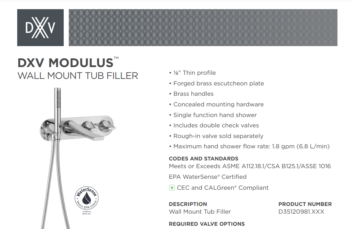 American Standard DXV D35120981 Modulus Wall Mount Tub Filler