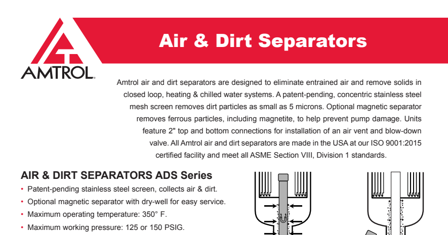 Amtrol 6 ADS Air & Dirt Separator with Magnetic Option, Specs Sheet