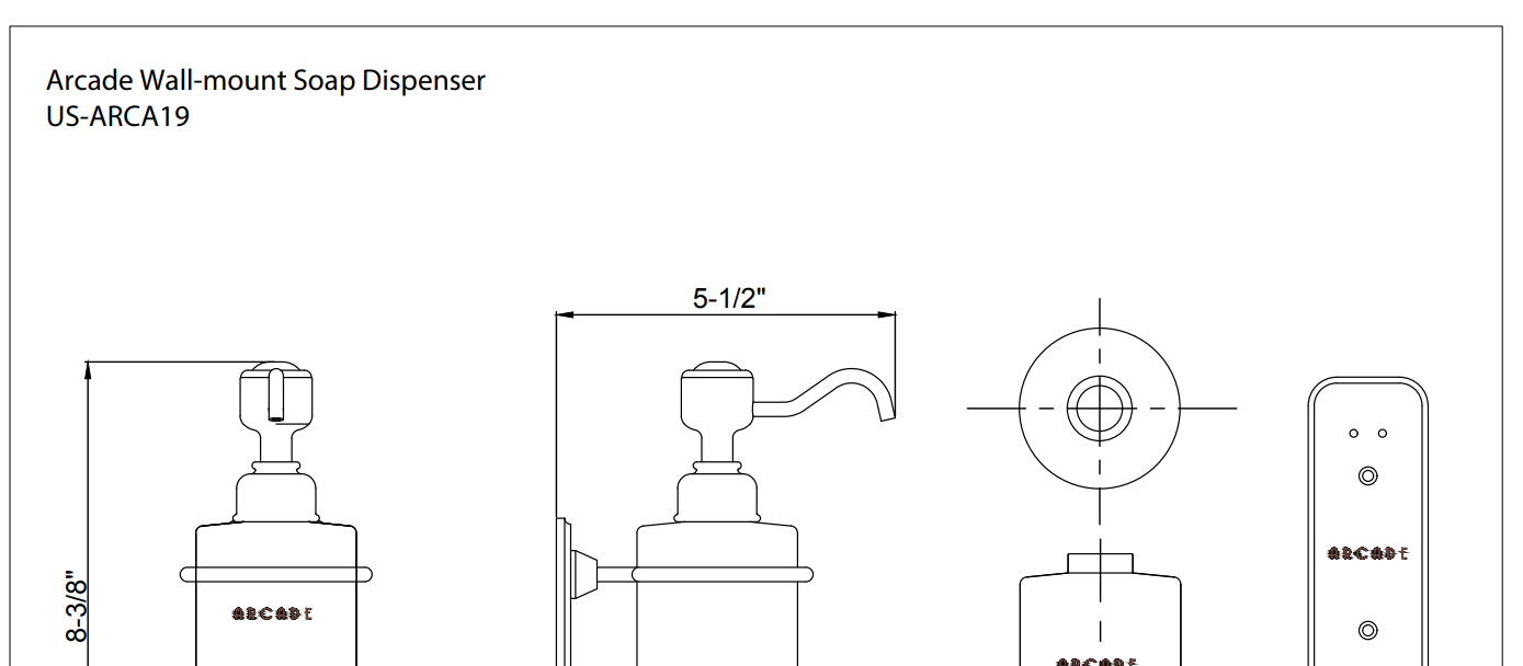 Arcade US-ARCA19 Wall-mount Soap Dispenser, Specs Sheet