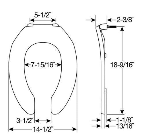 BEMIS 1955CT 000 Elongated Plastic Open Front Toilet Seat in White Specs Sheet