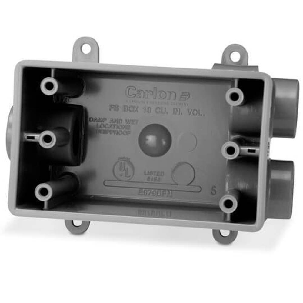Carlon E979DFNR 1-Gang PVC FSCC Device Box, 1/2" Hubs, 18 cu. in.