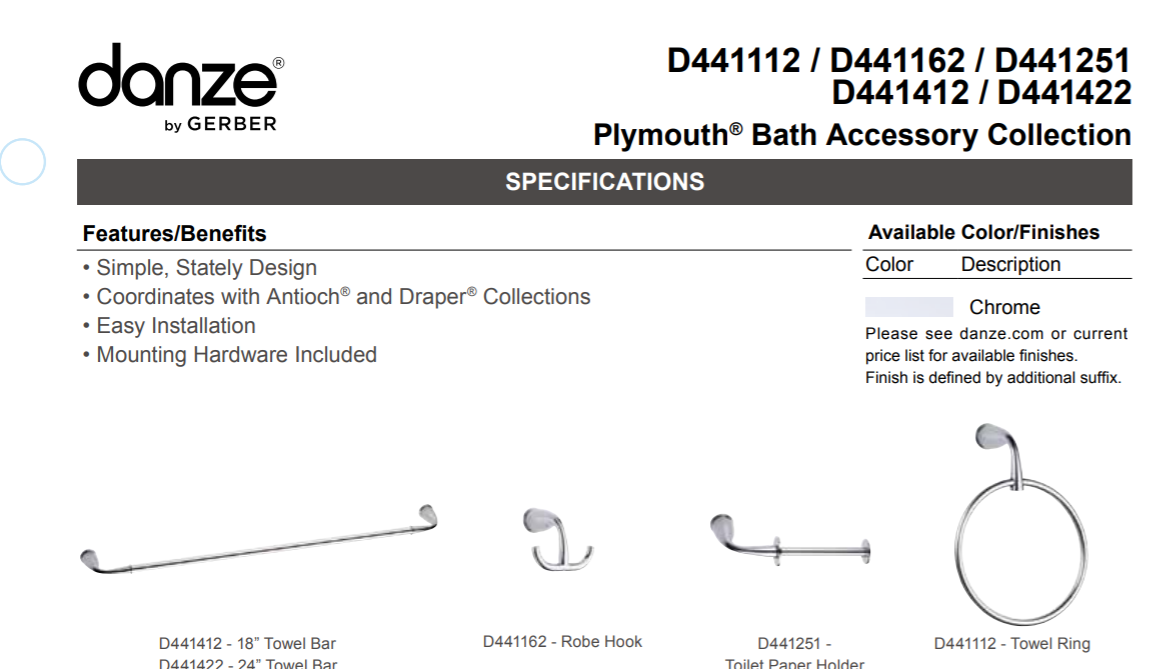 Danze D441112BR Specs Sheet