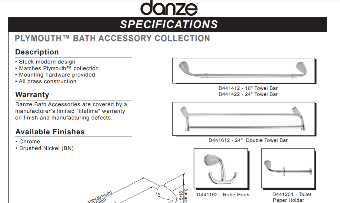 Danze D441251BR Specs Sheet