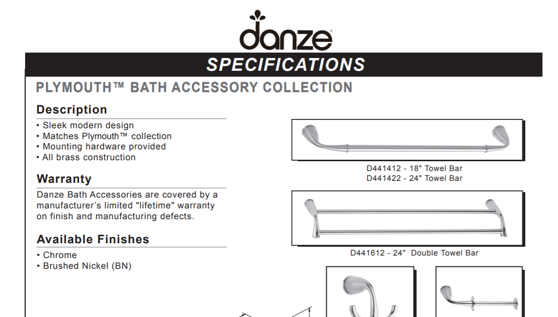 Danze D441422BR Specs Sheet