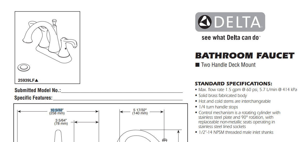 Delta 25939LF-SS Carlisle Two Handle Centerset Bathroom Faucet, Stainless.