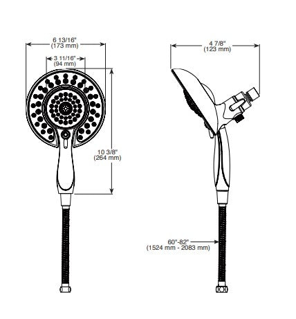 Delta 58569-PR-PK In2ition 5-Setting Two-In-One Shower in Lumicoat Stainless Specs Sheet