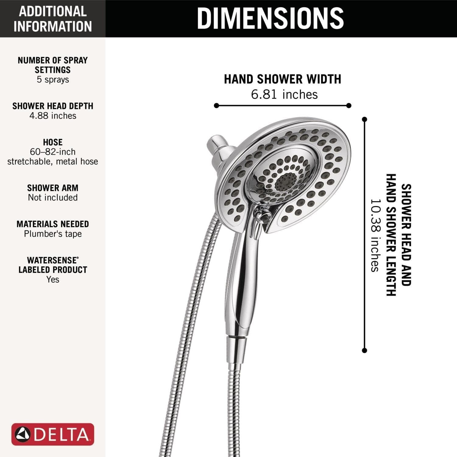 Delta 58569-PR-PK In2ition 5-Setting Two-In-One Shower 