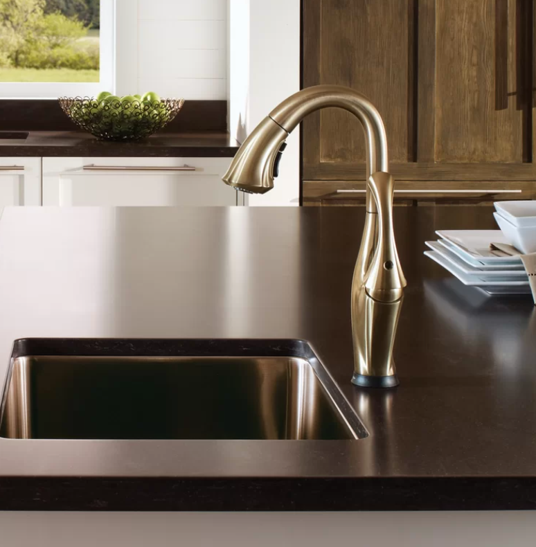 Delta 9992T-CZ-DST Addison Single Handle Pull-Down Bar Faucet, Touch2O Technology, Champagne Bronze 