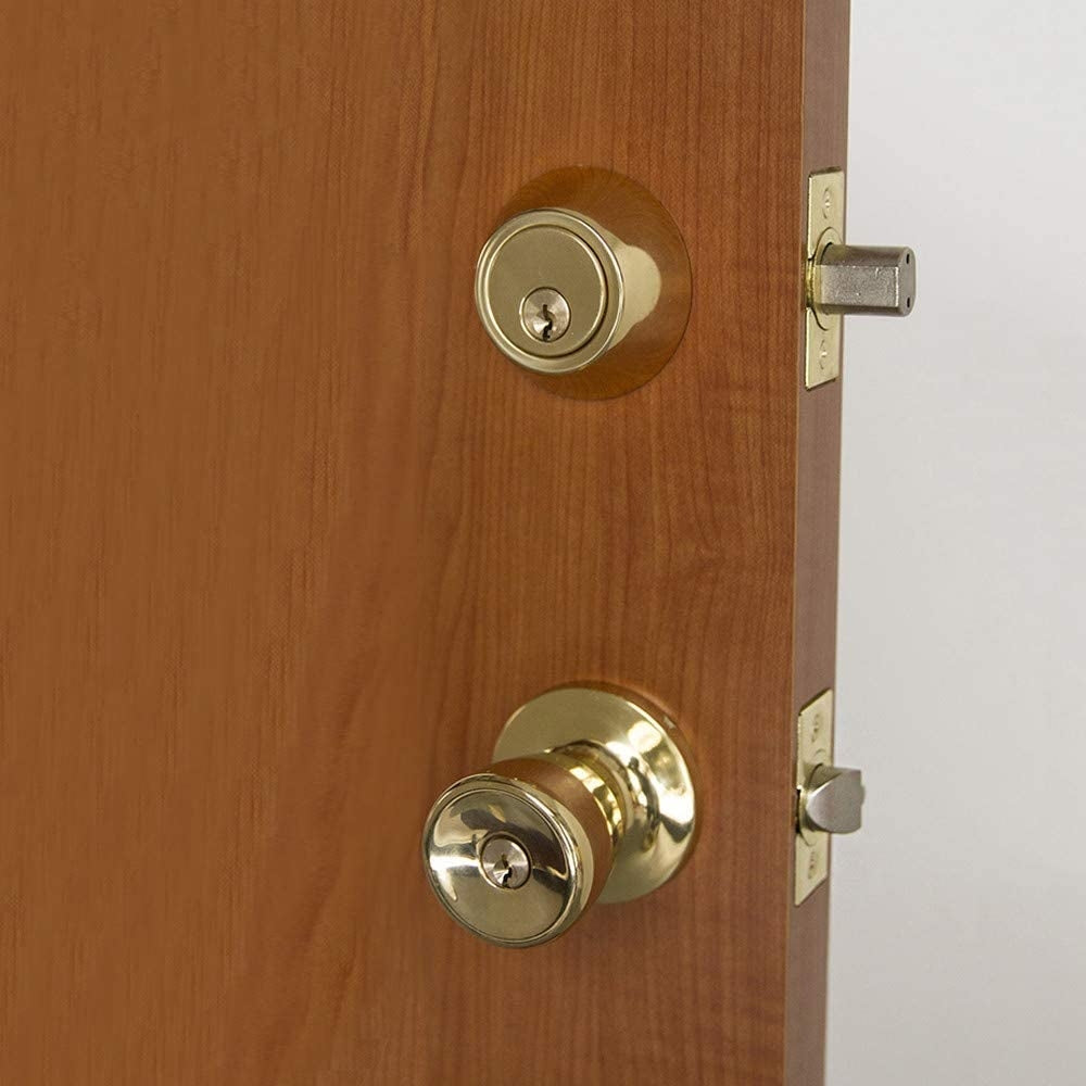 Design House 728113 Terrace Single Cylinder Keyed Entry Door Knob and Deadbolt Combination Set, Polished Brass