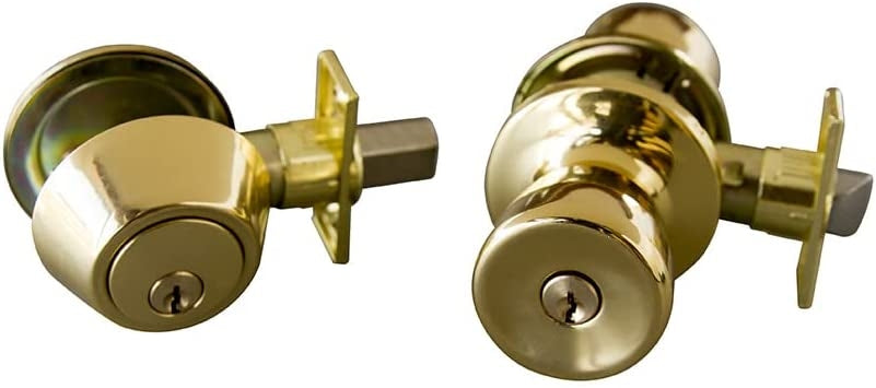 Design House 728113 Terrace Single Cylinder Keyed Entry Door Knob and Deadbolt Combination Set, Polished Brass
