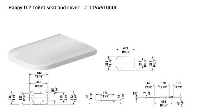 DURAVIT 64610000 Happy D.2 Toilet Seat, White Specs Sheet