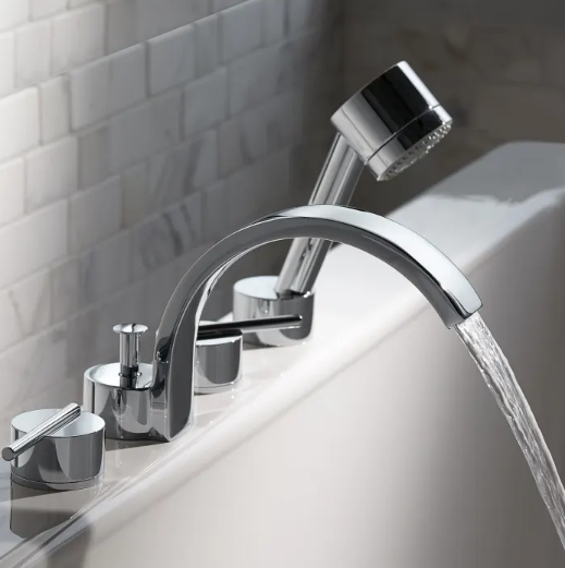 DXV D3510090C.144 Rem 2 Handle Deck Mount Bathtub Faucet with Handshower, Brushed Nickel