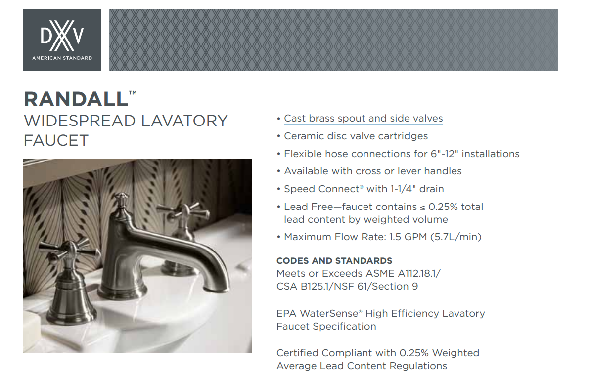 DXV D35102840 Randall Widespread Bathroom Faucet with Cross Handles and Speed Connect