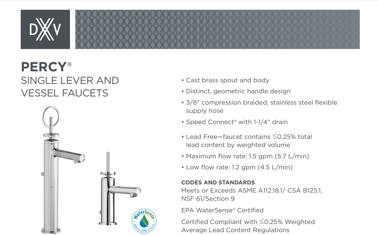 DXV D3510515C.100 Percy Single Stem Handle Bathroom Vessel Faucet, Polished Chrome, Specs Sheet