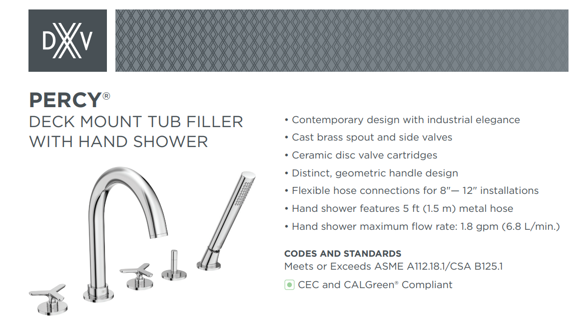 DXV D3510590C.144 Percy Tub Filler with Handshower, Brushed Nickel
