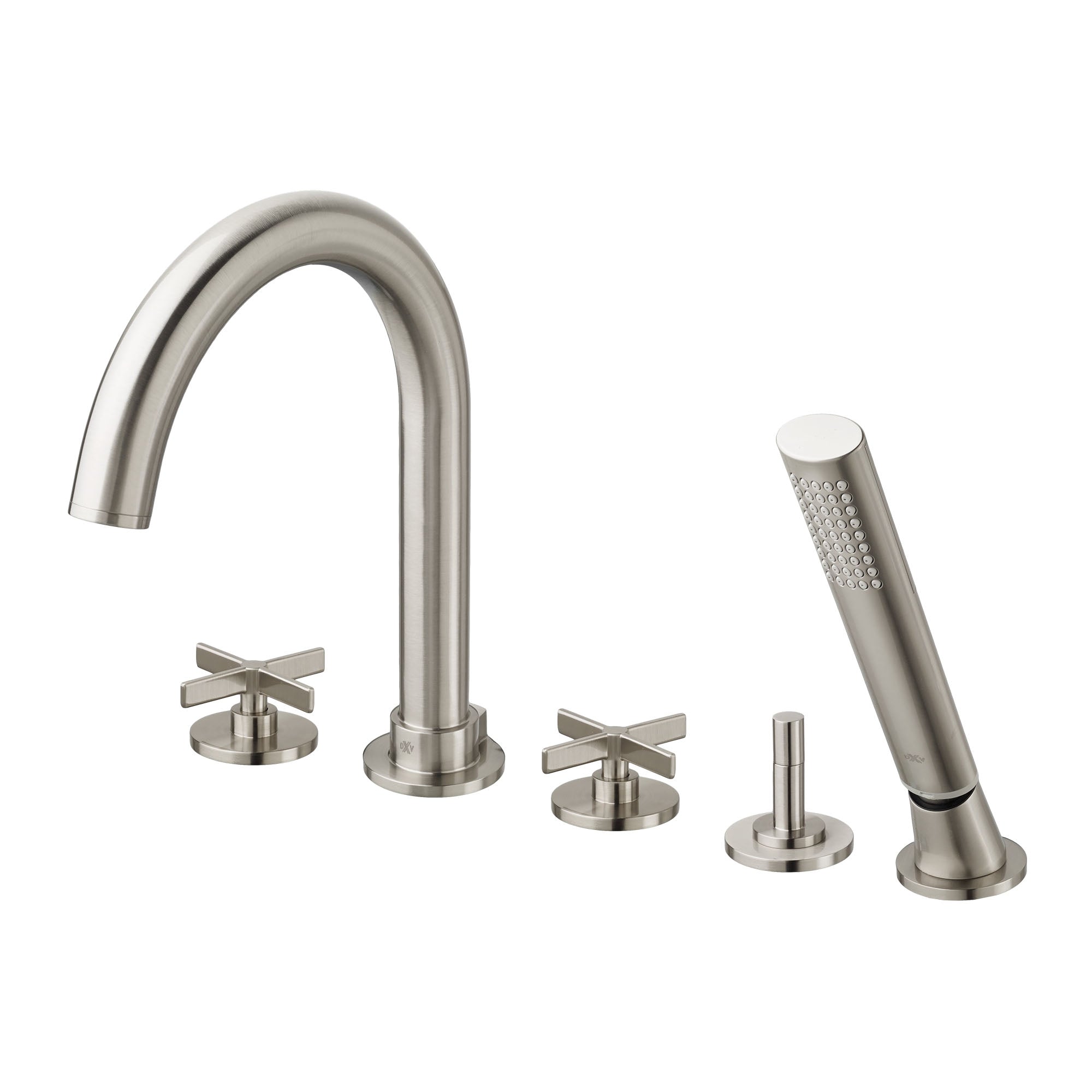 DXV D3510594C.144 Percy 2 Handle Bathtub Faucet with Handshower and Cross Handles in Brushed Nickel