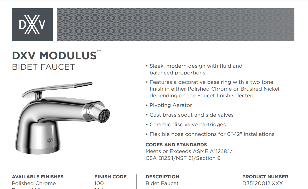 DXV D35120012 Modulus Single-Hole Bidet Faucet