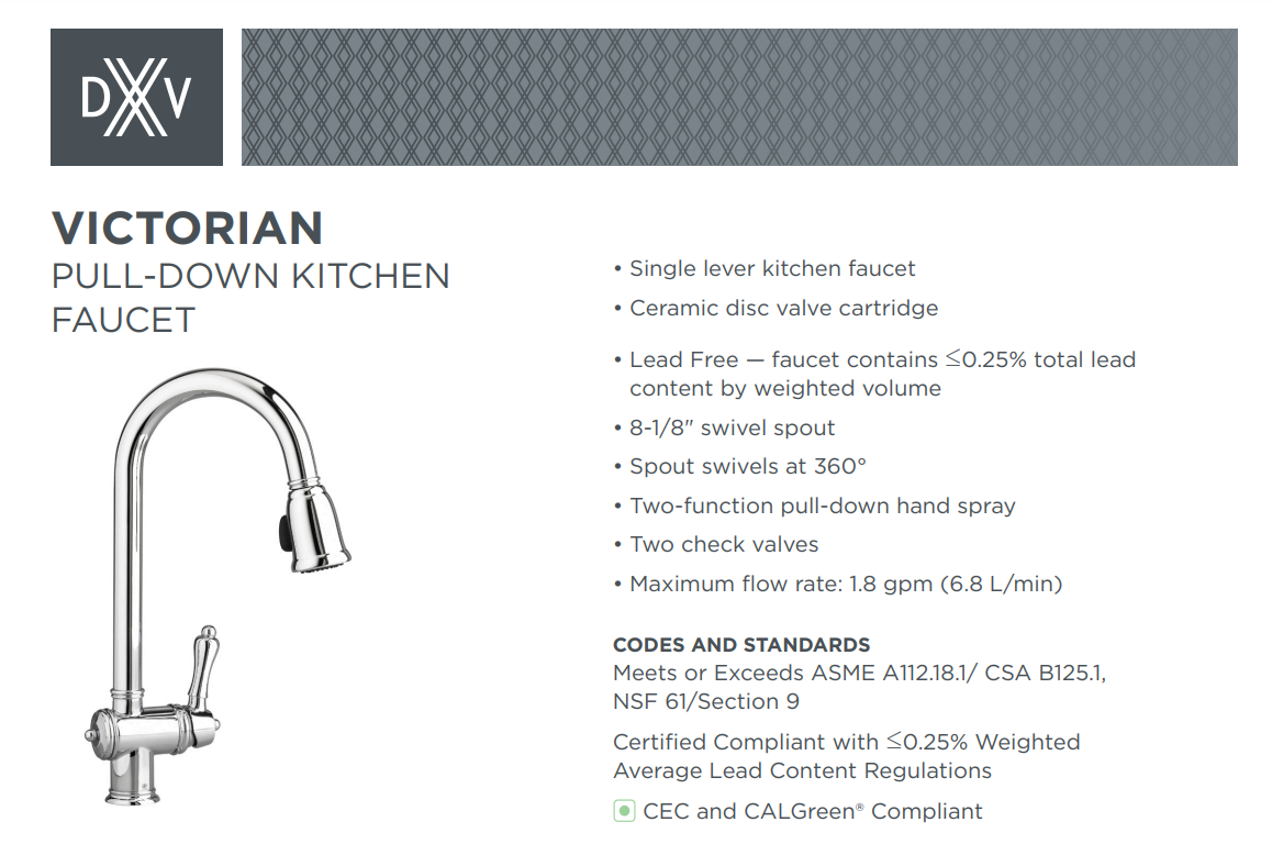 DXV D35402300 Victorian Single Handle Pull Down Kitchen Faucet