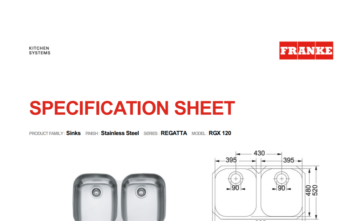 Franke RGX120 Specs Sheet