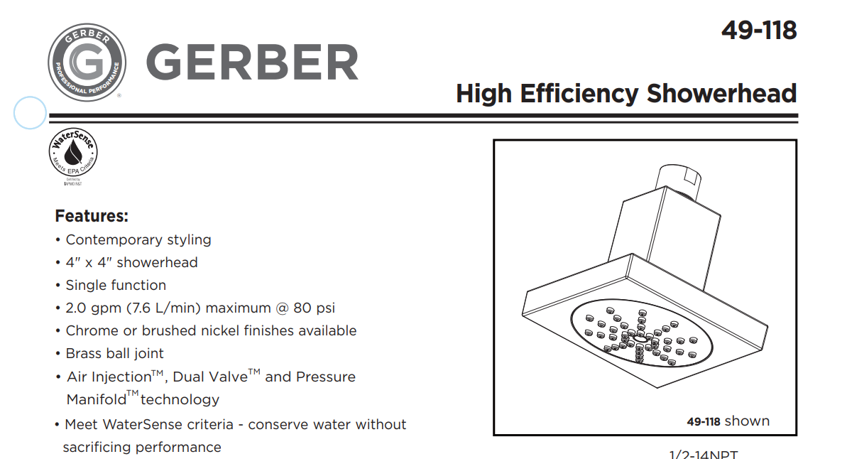 Gerber G0049118BN Specs Sheet