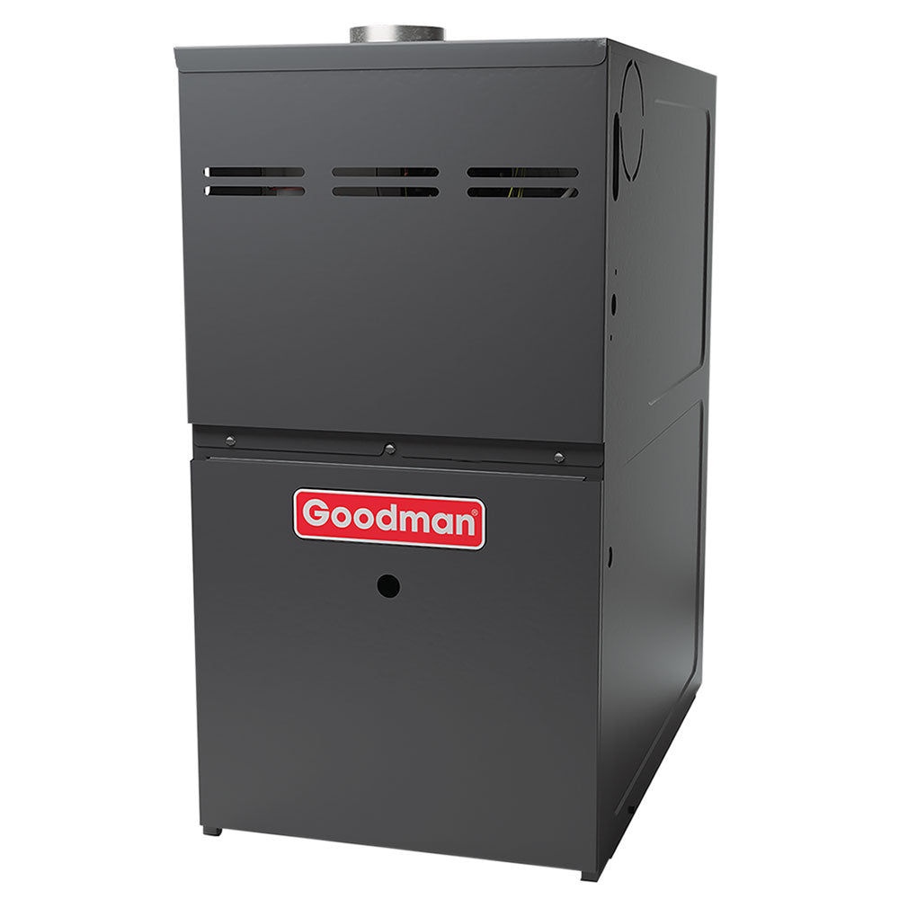 Goodman GMVC80604BNBC 80% AFUE upflow/horizontal gas furnace, front right view