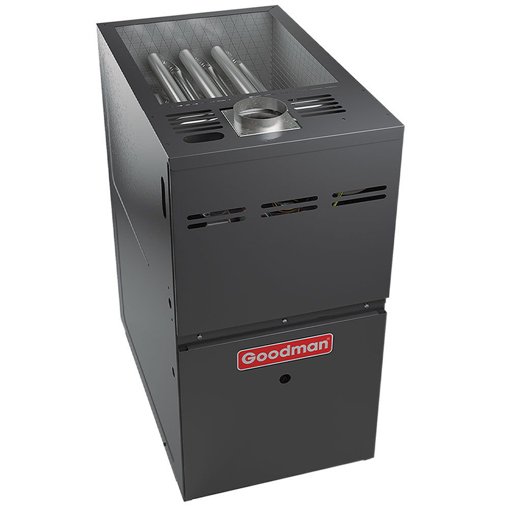 Goodman GMVC80604BNBC 80% AFUE upflow/horizontal gas furnace, top angle view