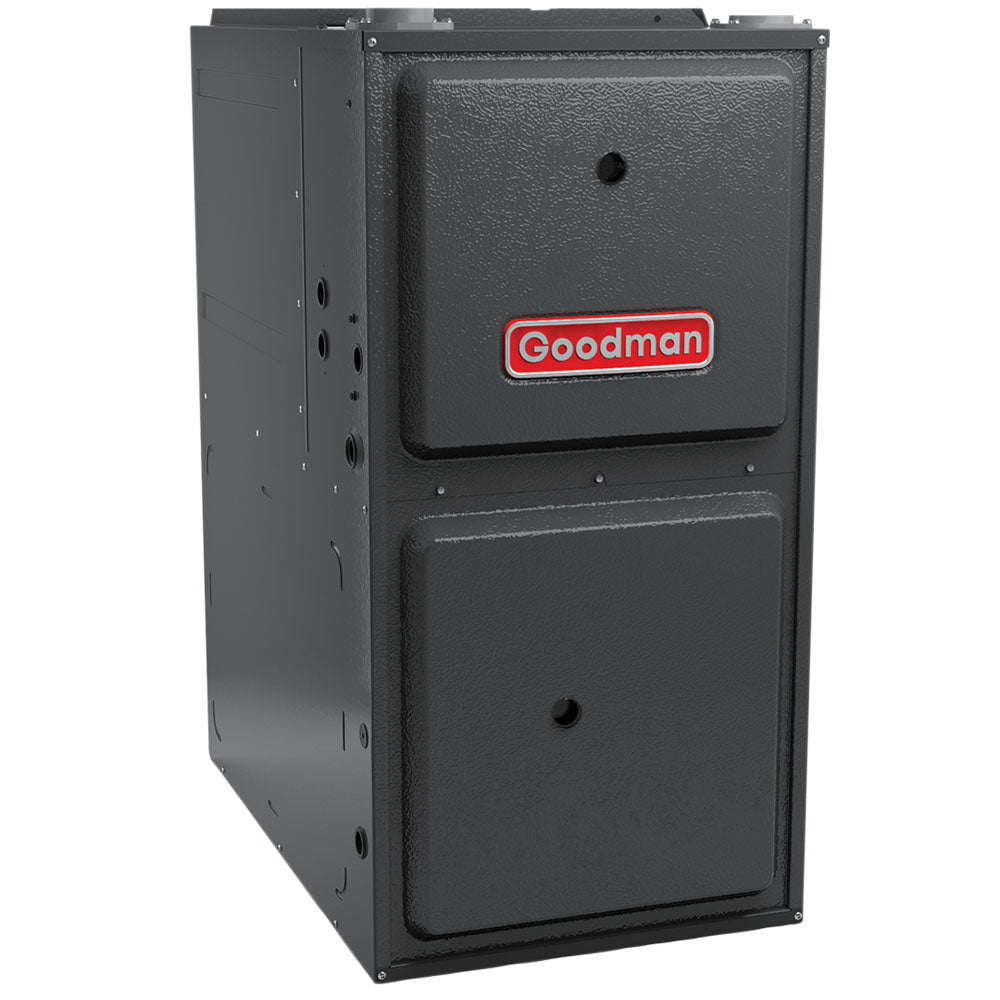 Goodman GMVC951155DX 95% AFUE upflow/horizontal gas furnace, front left view