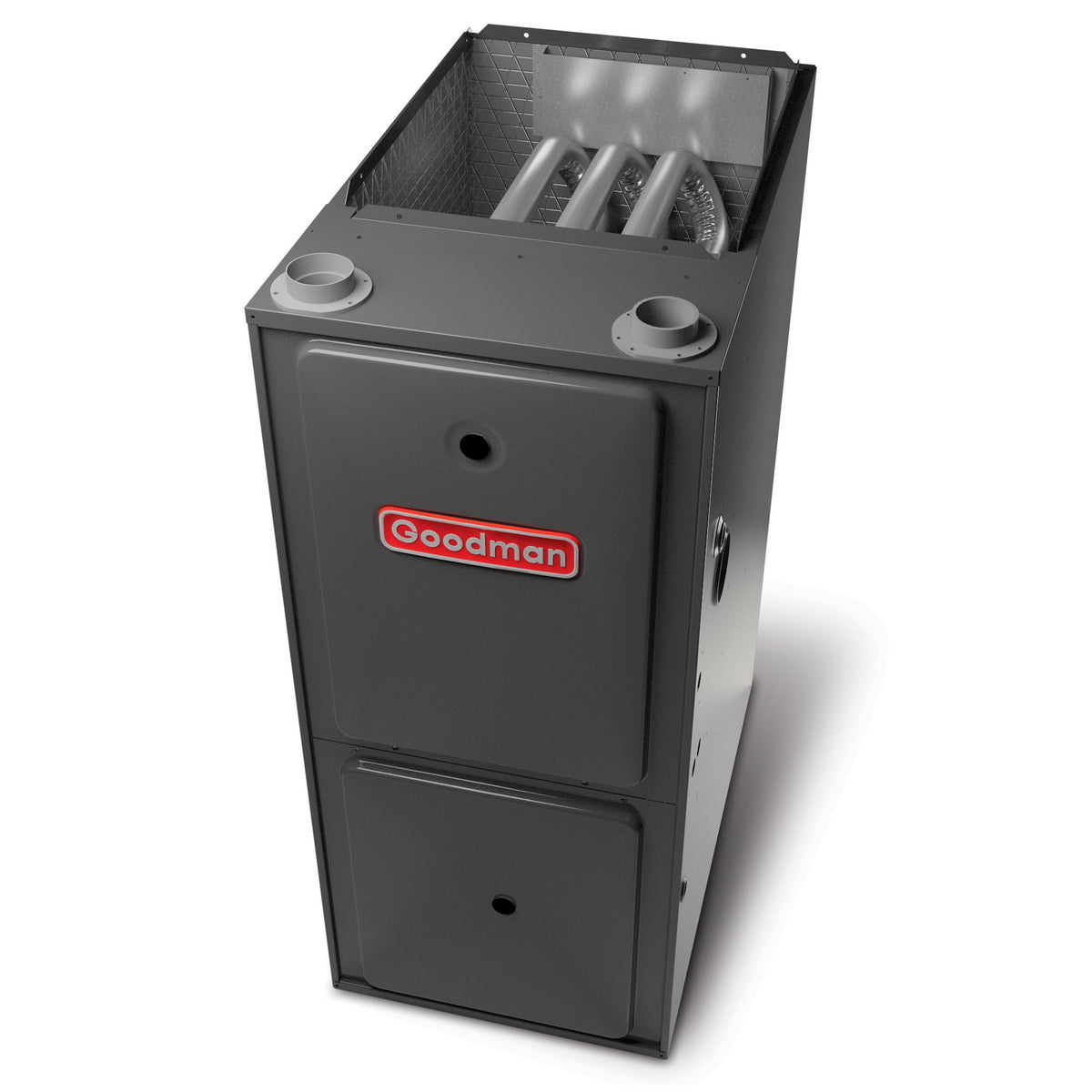 Goodman GMVC960803BNBA 96% AFUE upflow/horizontal gas furnace, front left view