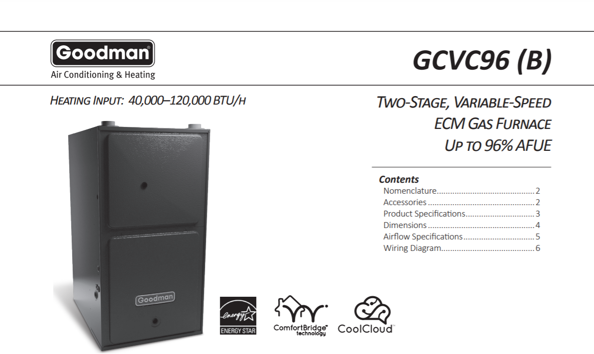 Goodman GCVC960804CN Specs Sheet