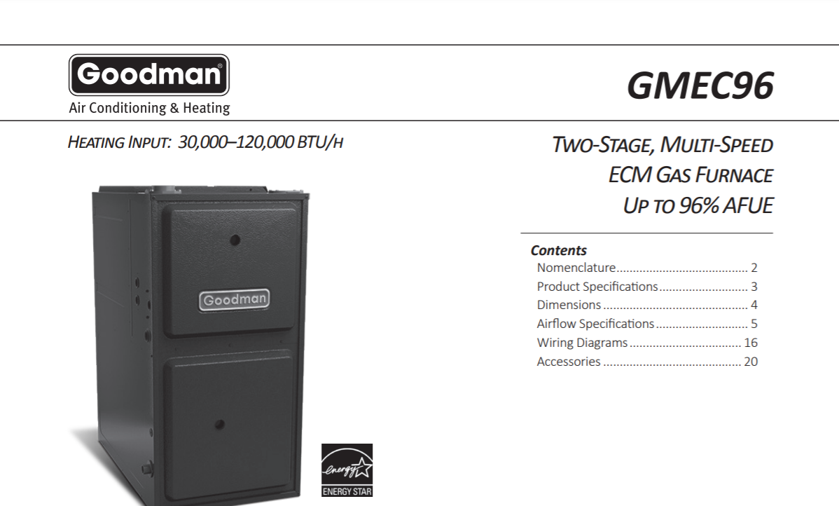 Goodman GMEC960302BN Spec Sheet