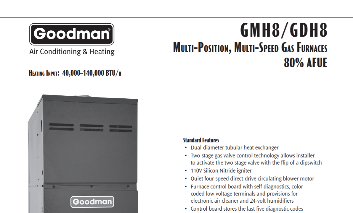 Goodman GMH80403AN Spec Sheet