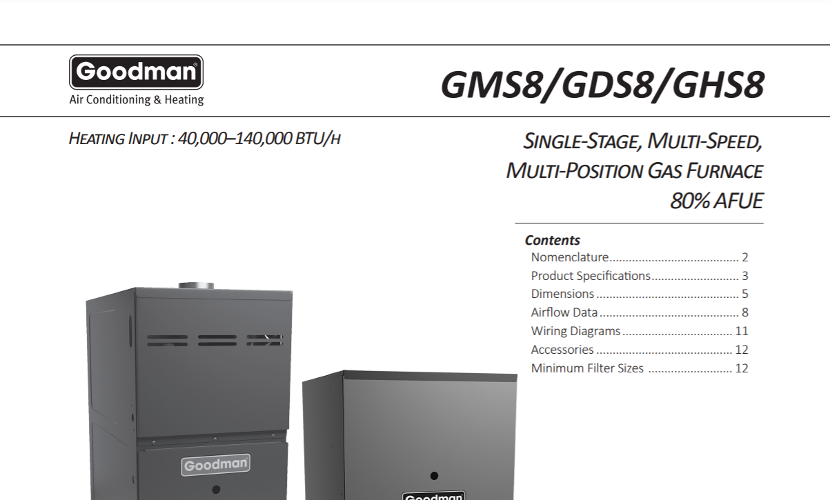Goodman GMS80604BN Gas Furnace Spec Sheet