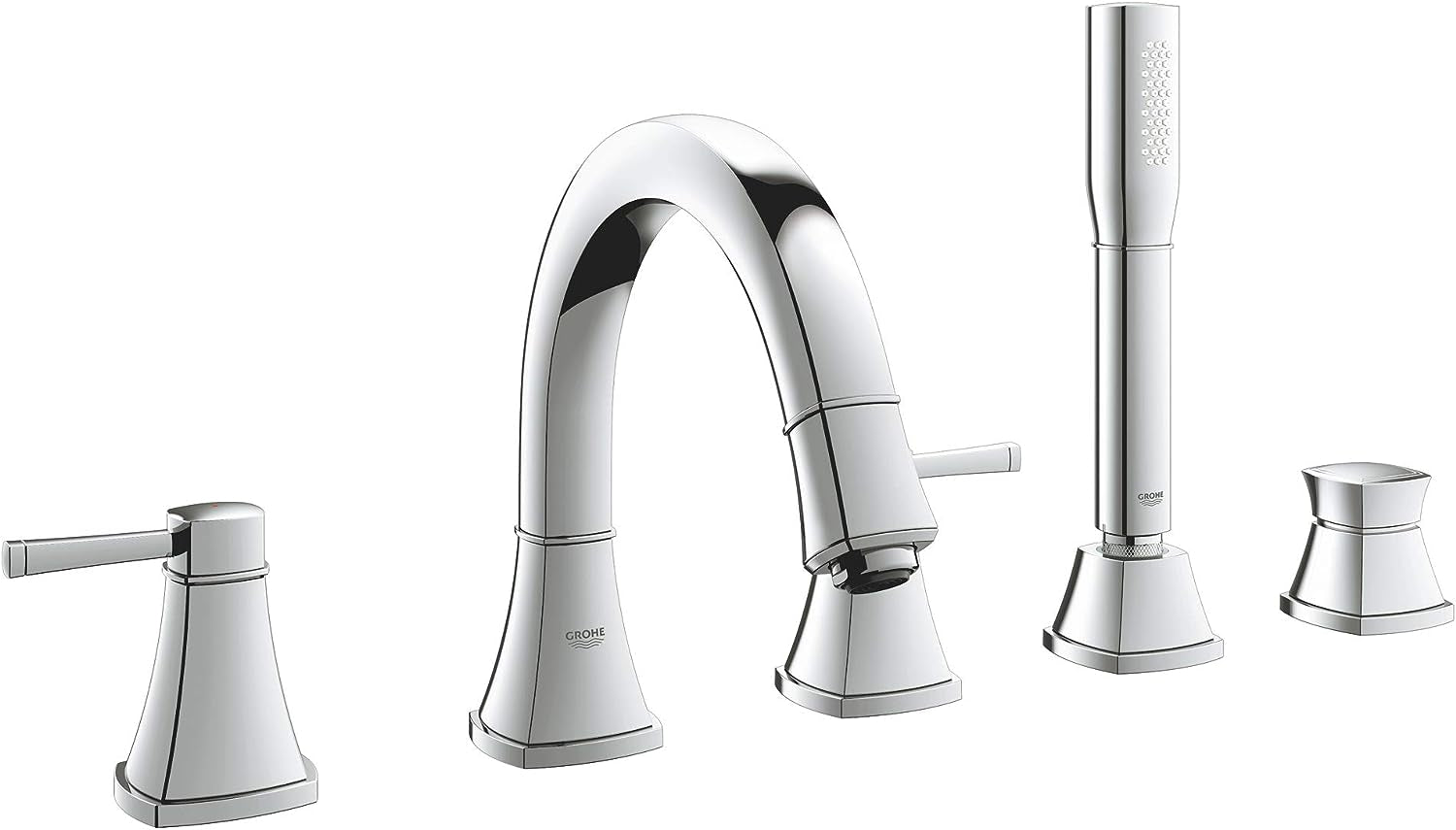 Grohe 1991900A Grandera Five-Hole 2 Handle Bathtub Faucet with Handshower, Starlight Chrome