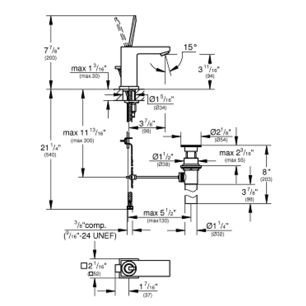 Grohe 23655000 Single Handle Bathroom, Prod Specs