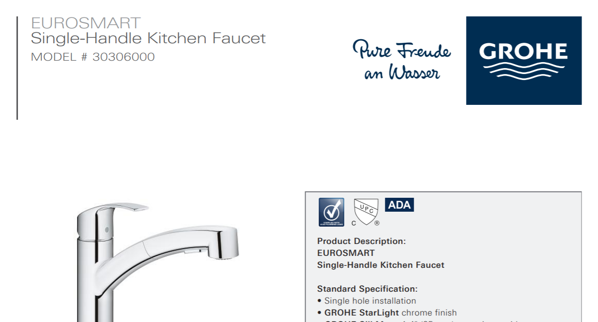 Grohe 30306000 Specs Sheet